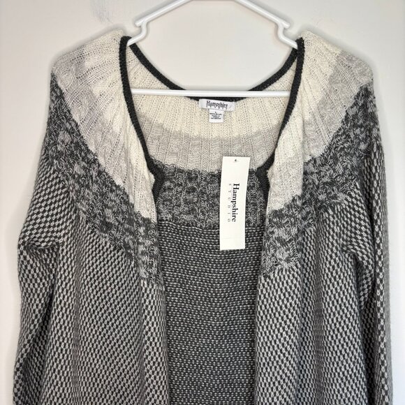 HAMPSHIRE STUDIO NEW Cardigan Womens L Gray White Open Cable Knit - Picture 1 of 8